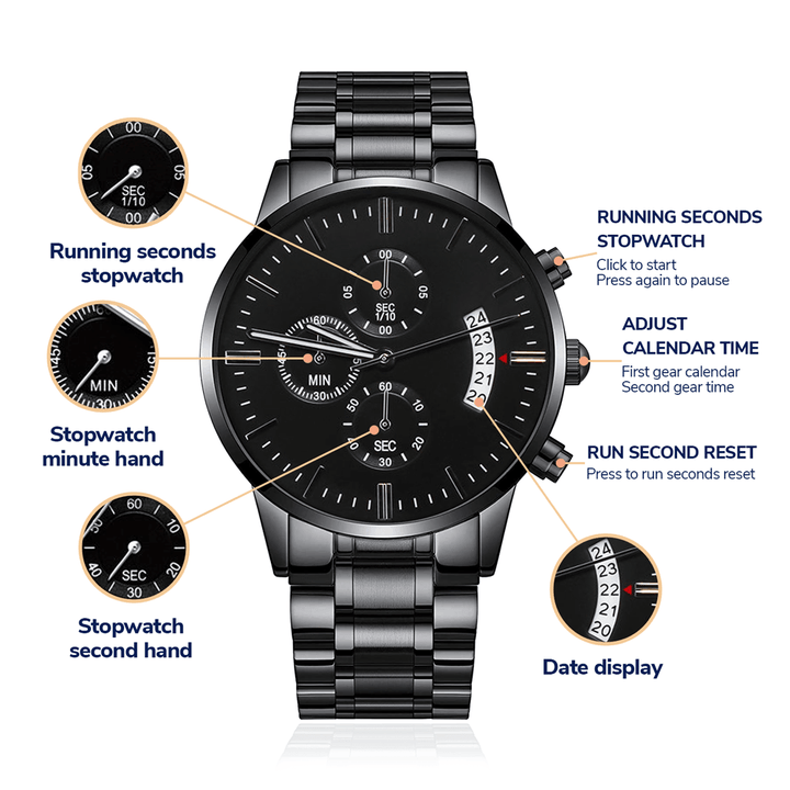 Jewelry gifts Engraved Black - Chronograph Watch - Belesmé - Memorable Jewelry Gifts