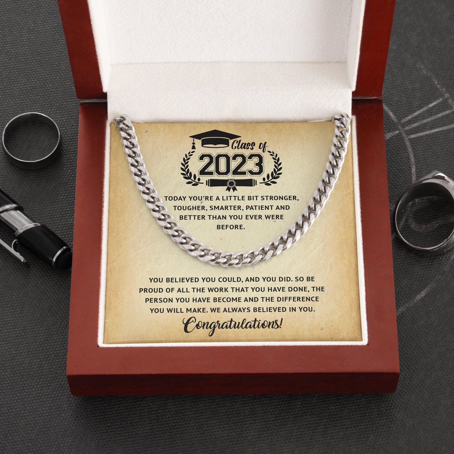 Jewelry gifts Class Of 2023 - You Make Us Proud - Cuban Link Chain - Belesmé - Memorable Jewelry Gifts 