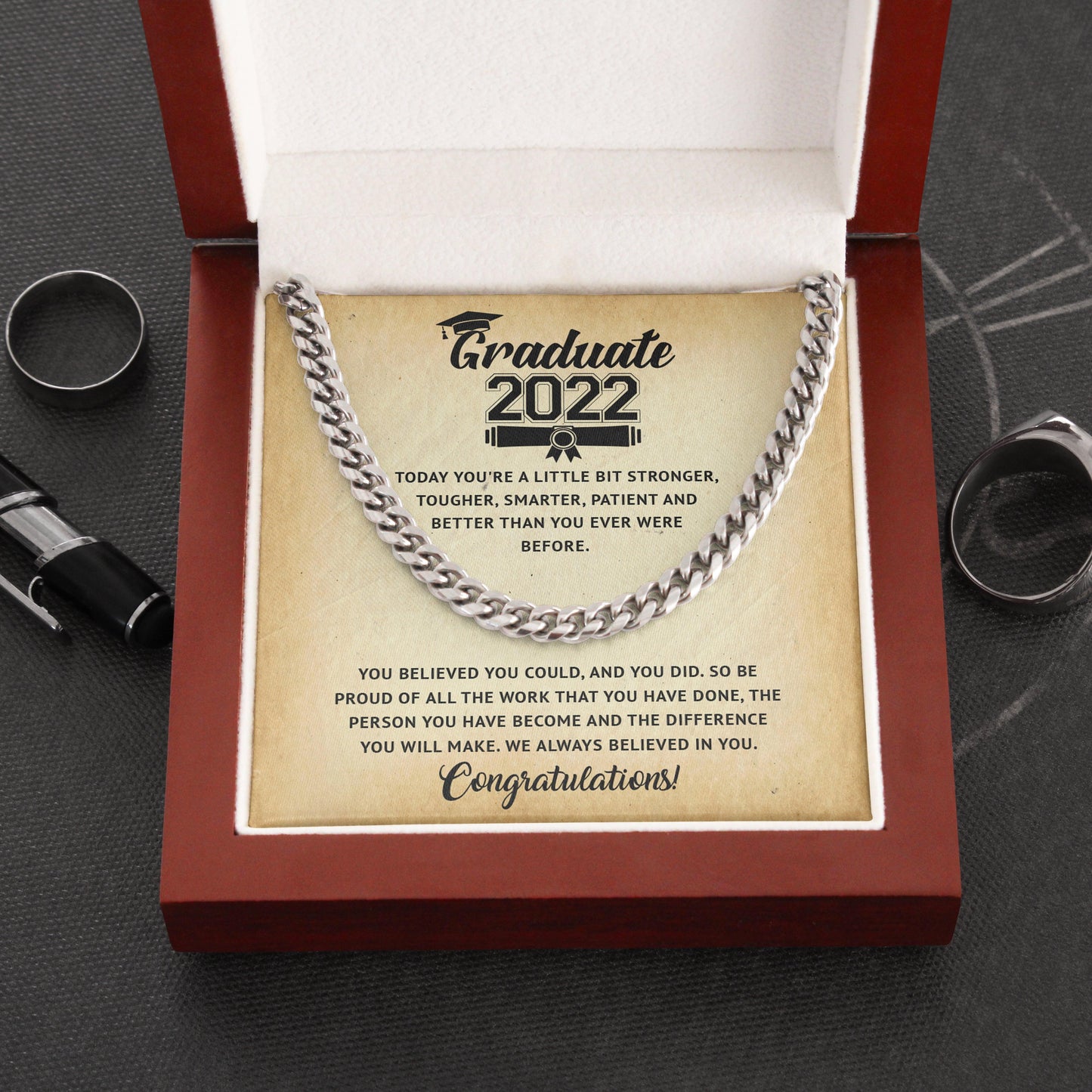 Jewelry gifts Graduation 2022 - New Horizonts - Cuban Link Chain - Belesmé - Memorable Jewelry Gifts 