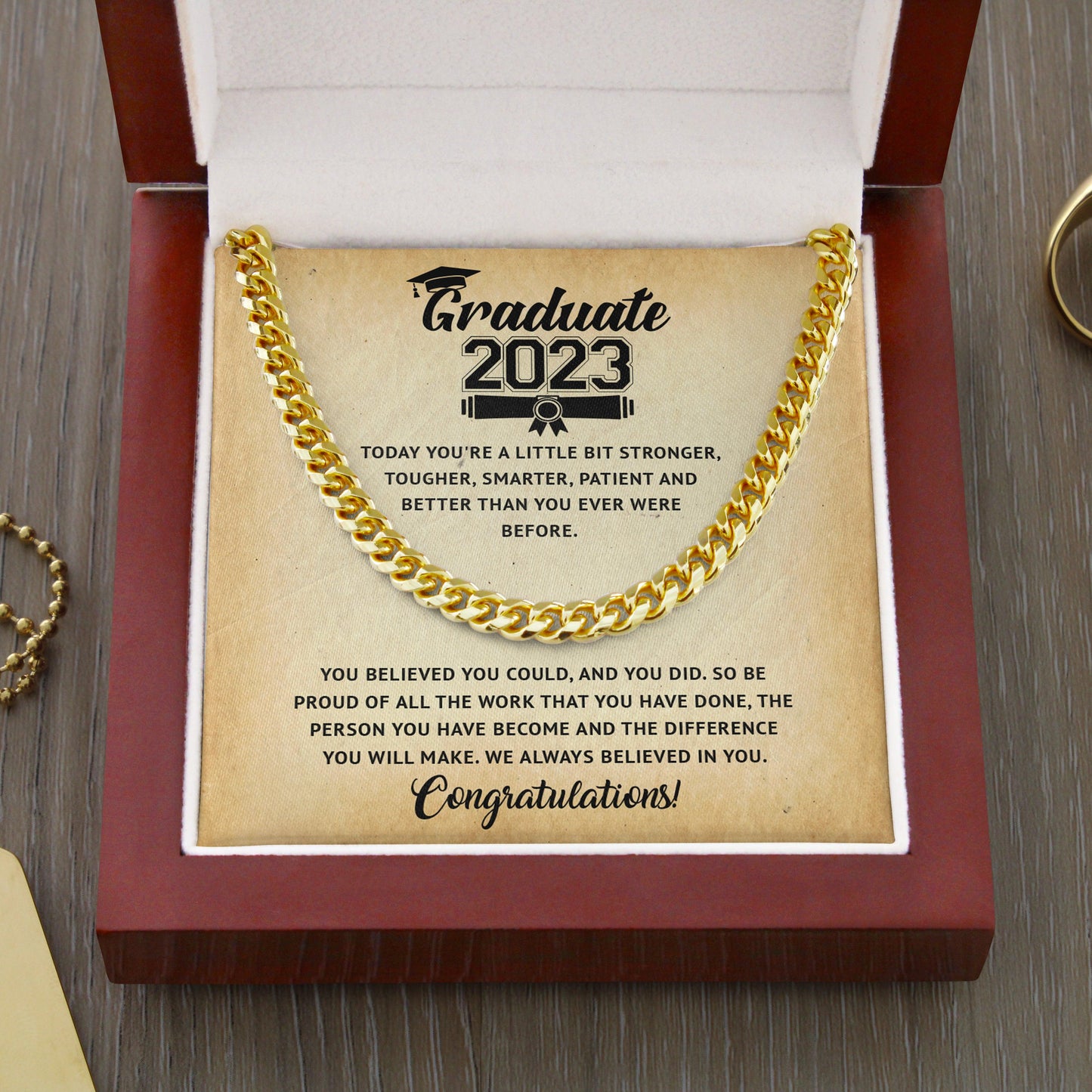 Jewelry gifts Graduation 2023 - New Horizonts - Cuban Link Chain - Belesmé - Memorable Jewelry Gifts 