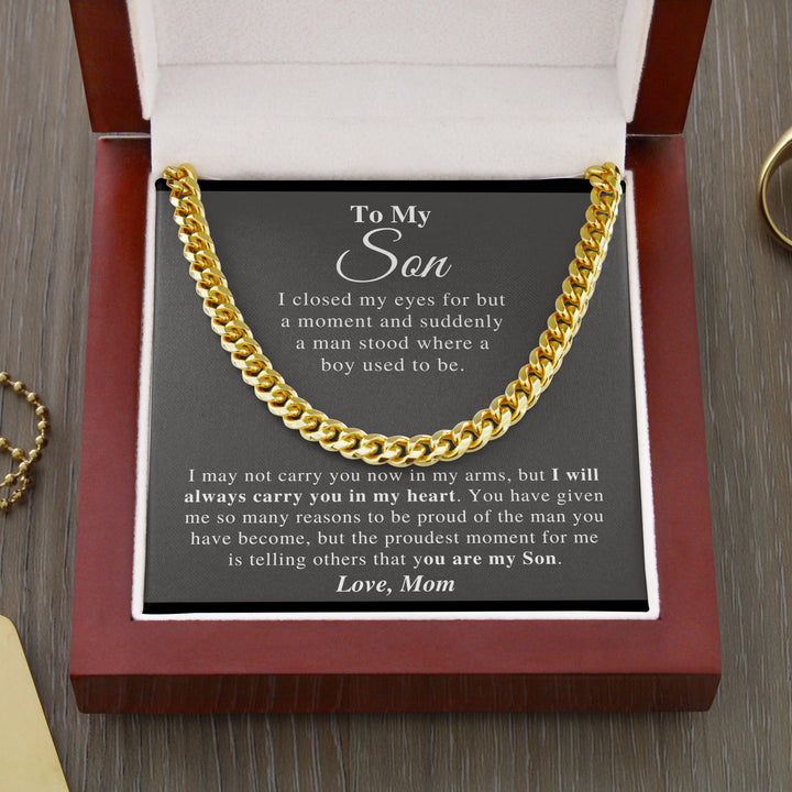 Jewelry gifts Son - Proudest Moment - Cuban Link Chain - Belesmé - Memorable Jewelry Gifts 