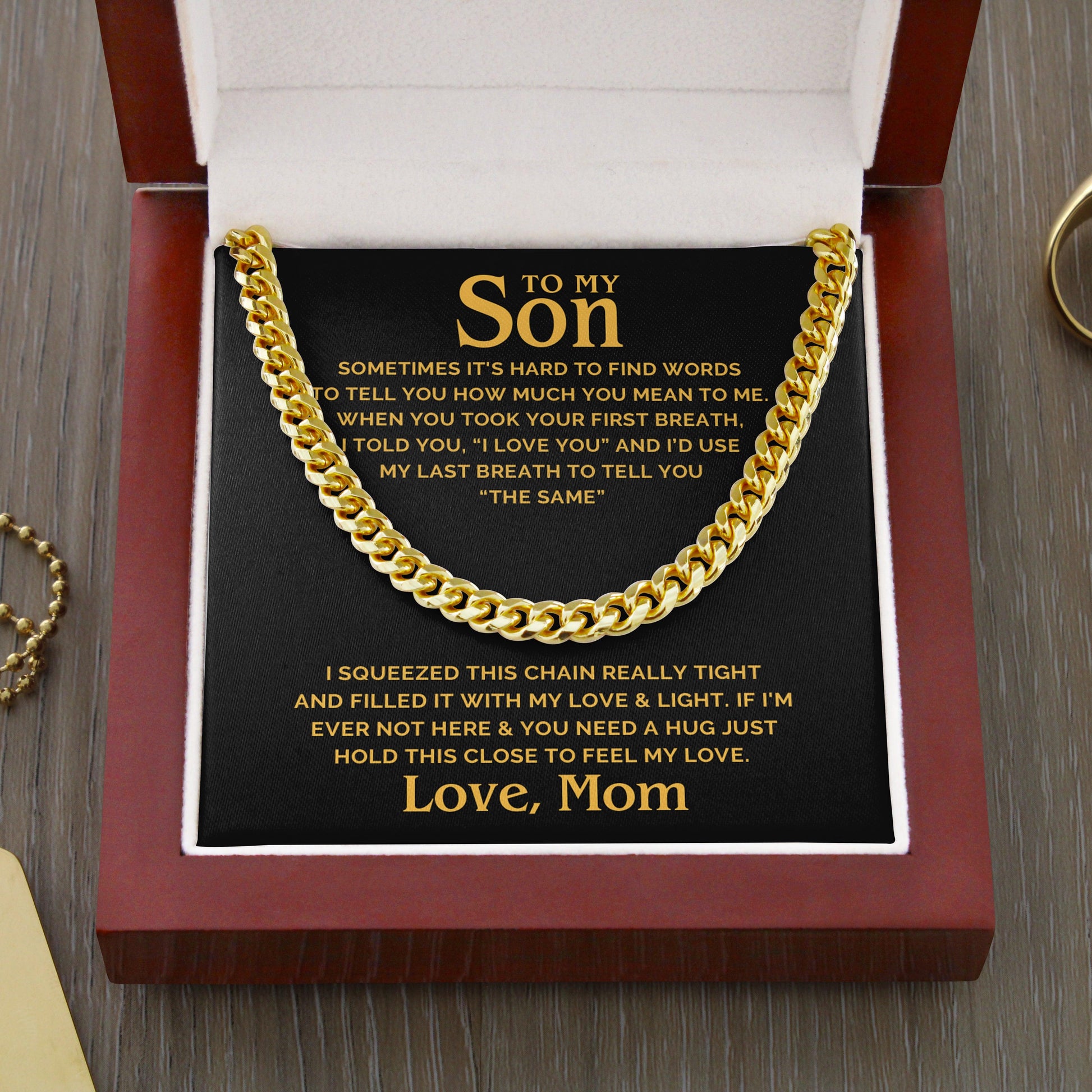 Jewelry gifts Son - Hug & Hold - Cuban Link Chain - Belesmé - Memorable Jewelry Gifts