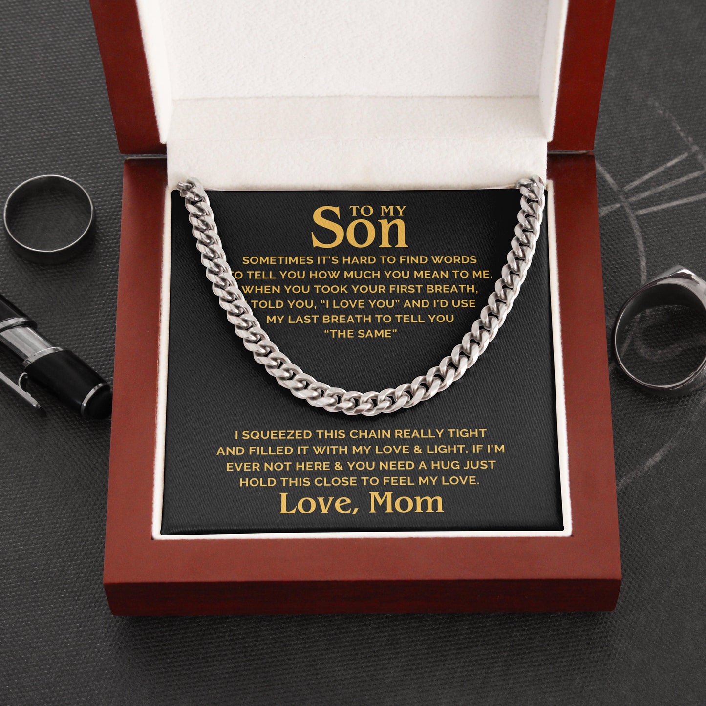 Jewelry gifts Son - Hug & Hold - Cuban Link Chain - Belesmé - Memorable Jewelry Gifts