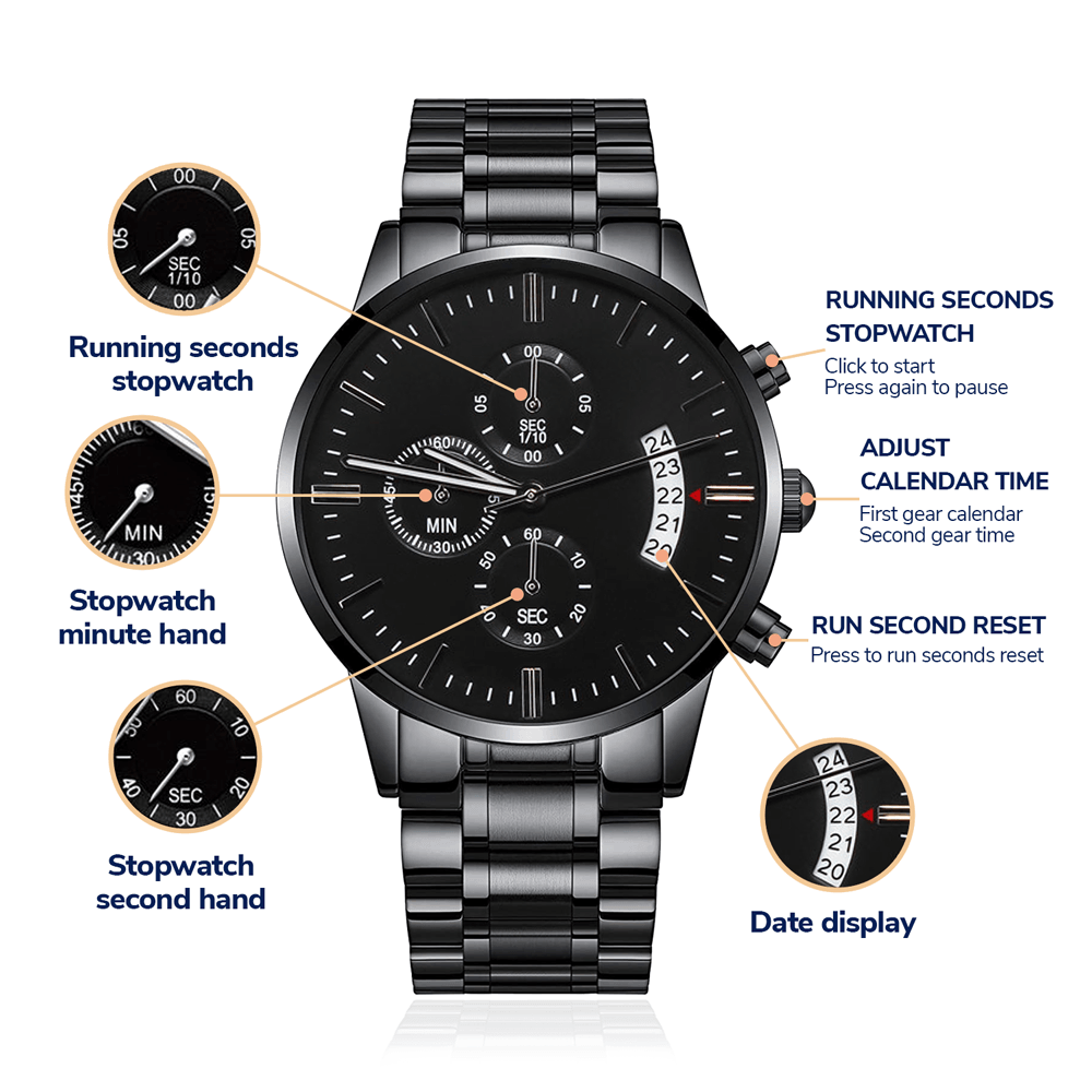 Jewelry gifts Engraved Black - Chronograph Watch - Belesmé - Memorable Jewelry Gifts 